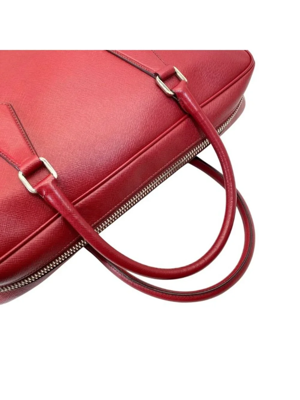 Prada Business Briefcase Handbag Triangle Logo Saffiano Leather Red Document